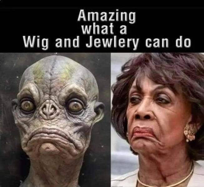 Isn't it amazing what a wig and a little jewelry can do? | image tagged in gasoline maxine,maxine waters | made w/ Imgflip meme maker