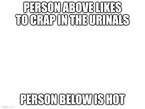 PERSON ABOVE LIKES TO CRAP IN THE URINALS; PERSON BELOW IS HOT | made w/ Imgflip meme maker