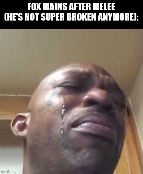 A meme for every character #8 | FOX MAINS AFTER MELEE (HE'S NOT SUPER BROKEN ANYMORE): | image tagged in crying black guy,memes,super smash bros | made w/ Imgflip meme maker