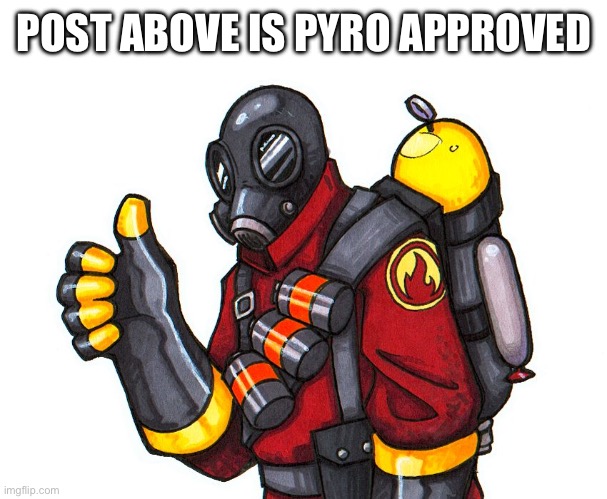 pyro approval | POST ABOVE IS PYRO APPROVED | image tagged in pyro approval | made w/ Imgflip meme maker