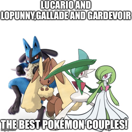 Lucario,Lopunny,Gallade and Gardevoir are 100% fabulous! | LUCARIO AND LOPUNNY,GALLADE AND GARDEVOIR; THE BEST POKÉMON COUPLES! | image tagged in memes,blank transparent square,pokemon | made w/ Imgflip meme maker