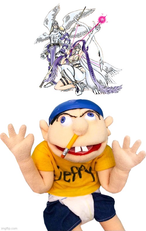 Jeffy is a huge fan of Angemon and Angewomon | image tagged in happy jeffy | made w/ Imgflip meme maker