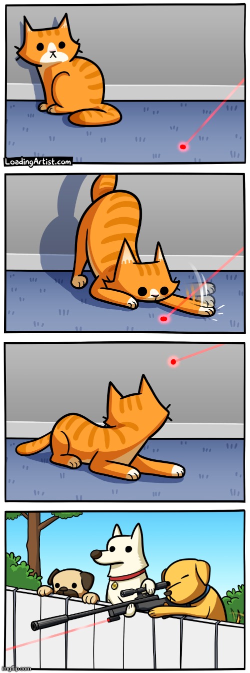 Red dot | image tagged in cat,dogs,red dot,laser gun,loading artist,comics | made w/ Imgflip meme maker