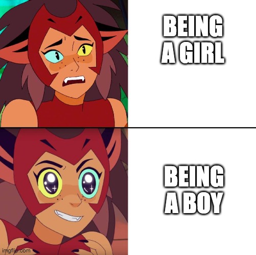 yes no | BEING A GIRL; BEING A BOY | image tagged in yes no | made w/ Imgflip meme maker