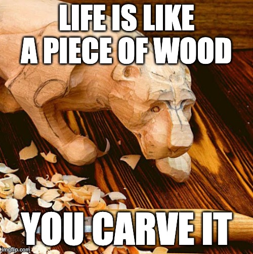 Daily Quotes #1 | LIFE IS LIKE A PIECE OF WOOD; YOU CARVE IT | image tagged in furrfluf,quotes,motivational | made w/ Imgflip meme maker