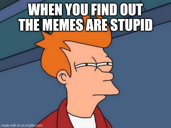 Futurama Fry | WHEN YOU FIND OUT THE MEMES ARE STUPID | image tagged in memes,futurama fry,ai meme | made w/ Imgflip meme maker