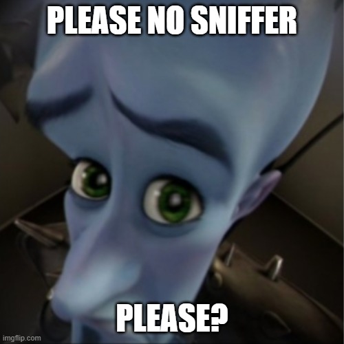 Megamind peeking | PLEASE NO SNIFFER; PLEASE? | image tagged in megamind peeking | made w/ Imgflip meme maker