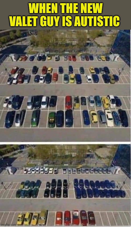 Color coded car kid | WHEN THE NEW VALET GUY IS AUTISTIC | image tagged in autism,ocd,car,parking,perfection | made w/ Imgflip meme maker