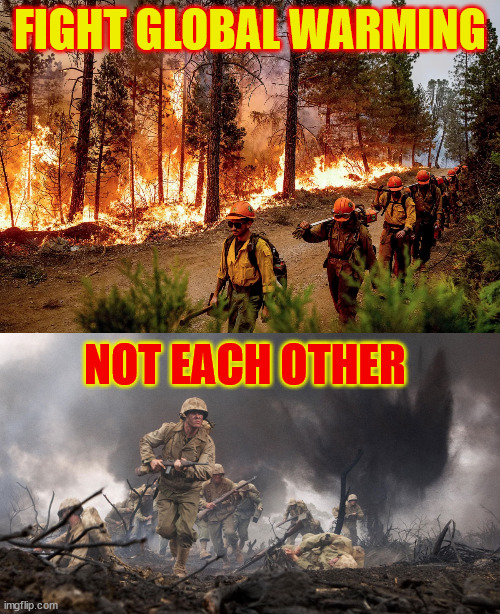 FIGHT GLOBAL WARMING; NOT EACH OTHER | made w/ Imgflip meme maker