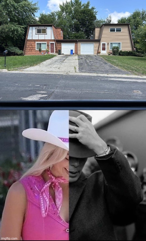 2 houses | image tagged in barbenheimer,houses,home | made w/ Imgflip meme maker