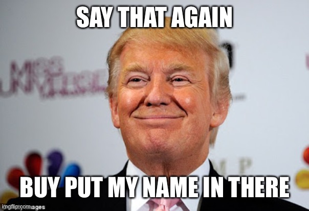 Donald trump approves | SAY THAT AGAIN BUY PUT MY NAME IN THERE | image tagged in donald trump approves | made w/ Imgflip meme maker