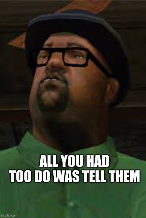 All you had to do was to follow that damn train CJ | ALL YOU HAD TOO DO WAS TELL THEM | image tagged in all you had to do was to follow that damn train cj | made w/ Imgflip meme maker