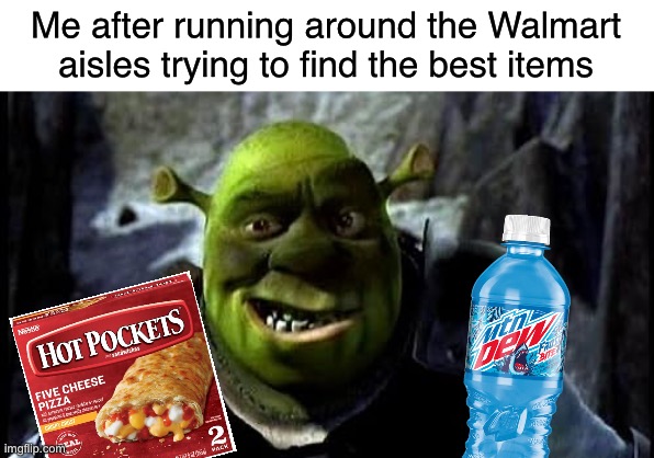 Me after running around the Walmart aisles trying to find the best items | image tagged in shrek,memes | made w/ Imgflip meme maker