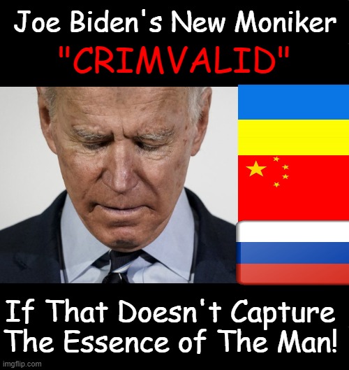 Criminal + Invalid = Crimvalid | Joe Biden's New Moniker; "CRIMVALID"; If That Doesn't Capture 
The Essence of The Man! | image tagged in politics,joe biden,nickname,criminal,invalid,political humor | made w/ Imgflip meme maker