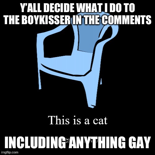 This is a cat | Y’ALL DECIDE WHAT I DO TO THE BOYKISSER IN THE COMMENTS; INCLUDING ANYTHING GAY | image tagged in this is a cat | made w/ Imgflip meme maker