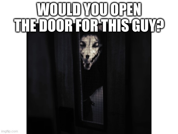 would you open the door? | WOULD YOU OPEN THE DOOR FOR THIS GUY? | image tagged in blank white template | made w/ Imgflip meme maker