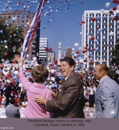 Remember When | President Reagan makes a campaign stop
Columbia, South Carolina in 1980 | image tagged in president,ronald reagan,nancy reagan | made w/ Imgflip meme maker