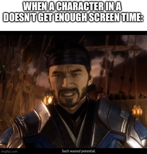 Sub-Zero Such wasted potential | WHEN A CHARACTER IN A MOVIE DOESN’T GET ENOUGH SCREEN TIME: | image tagged in sub-zero such wasted potential | made w/ Imgflip meme maker