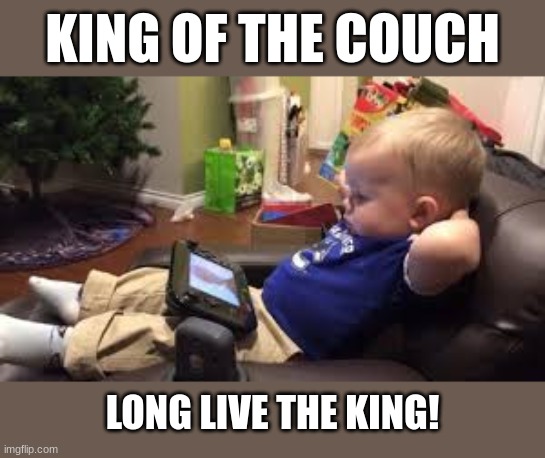 Bro is living the life | KING OF THE COUCH; LONG LIVE THE KING! | image tagged in funny,baby,funny memes,funny babies | made w/ Imgflip meme maker
