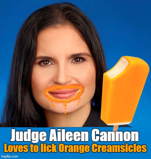 Trump Appointed Judge Aileen Cannon | Judge Aileen Cannon; Loves to lick Orange Creamsicles | image tagged in aileen cannon,judge,classified documents,donald trump,orange creamsicles | made w/ Imgflip meme maker