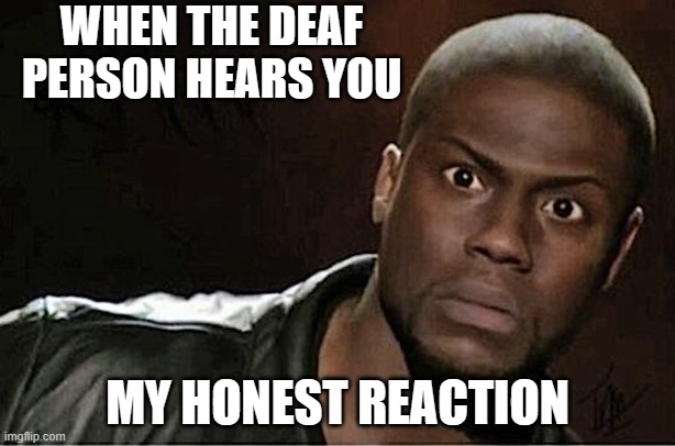 Kevin Hart | WHEN THE DEAF PERSON HEARS YOU; MY HONEST REACTION | image tagged in memes,kevin hart | made w/ Imgflip meme maker