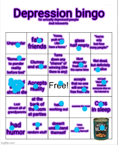 Depressed and introvert bingo | image tagged in depressed and introvert bingo | made w/ Imgflip meme maker