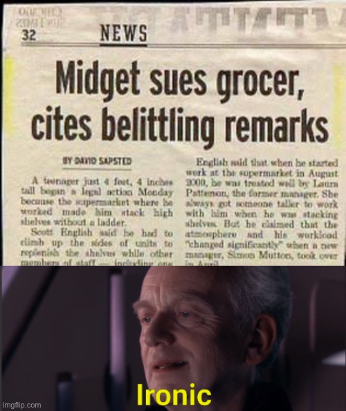 A little irony | image tagged in palpatine ironic text,little | made w/ Imgflip meme maker