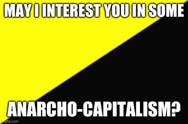 MAY I INTEREST YOU IN SOME; ANARCHO-CAPITALISM? | made w/ Imgflip meme maker