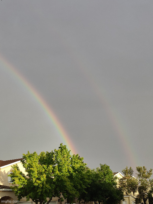double rainbow (if Flick7 posts this too just know that I posted it first) | image tagged in rainbow,photos,cool,nature,colors,beautiful | made w/ Imgflip meme maker