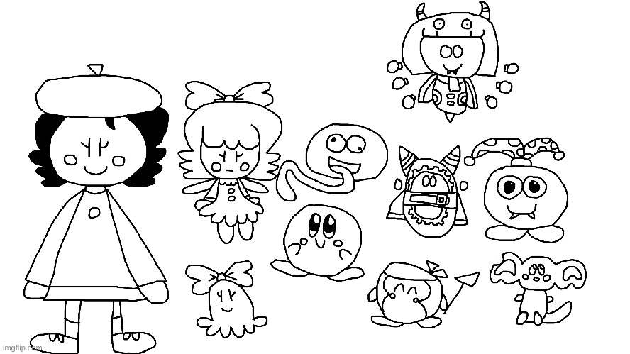 Cute Artwork of the Kirby gang | image tagged in kirby,fanart,artwork,comics/cartoons,parody,sketch | made w/ Imgflip meme maker