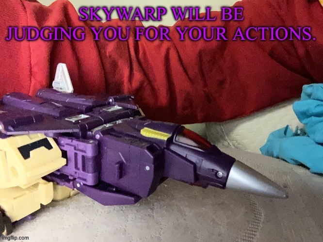 Skywarp will judge you for your actions. | image tagged in skywarp will judge you for your actions | made w/ Imgflip meme maker