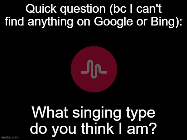 I'm asking bc I wanted to try making an original song but don't really know my singing type, so.. | Quick question (bc I can't find anything on Google or Bing):; What singing type do you think I am? | made w/ Imgflip meme maker