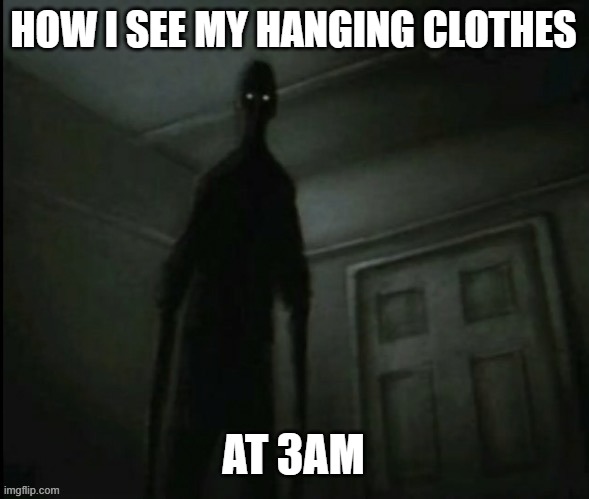 it scary | HOW I SEE MY HANGING CLOTHES; AT 3AM | image tagged in scary,memes | made w/ Imgflip meme maker