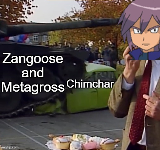 Poor Chimchar at least Turtwig helped him. | Zangoose and Metagross; Chimchar | image tagged in pokemon,memes,mrbean,lol | made w/ Imgflip meme maker