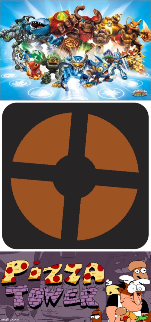 image tagged in skylander,tf2 logo,pizza tower logo | made w/ Imgflip meme maker