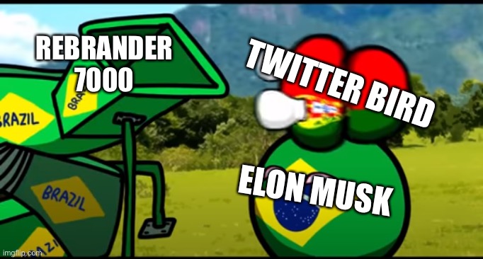 Twitter’s rebranding slander | REBRANDER
7000; TWITTER BIRD; ELON MUSK | image tagged in you're going to brazil | made w/ Imgflip meme maker