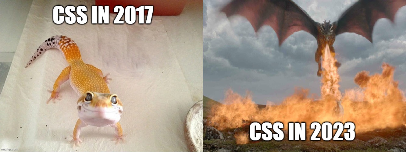 CSS IN 2017; CSS IN 2023 | image tagged in css,programming,web | made w/ Imgflip meme maker