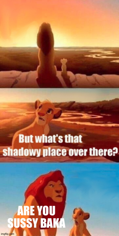 Sussy baka | ARE YOU SUSSY BAKA | image tagged in memes,simba shadowy place,sussy baka | made w/ Imgflip meme maker