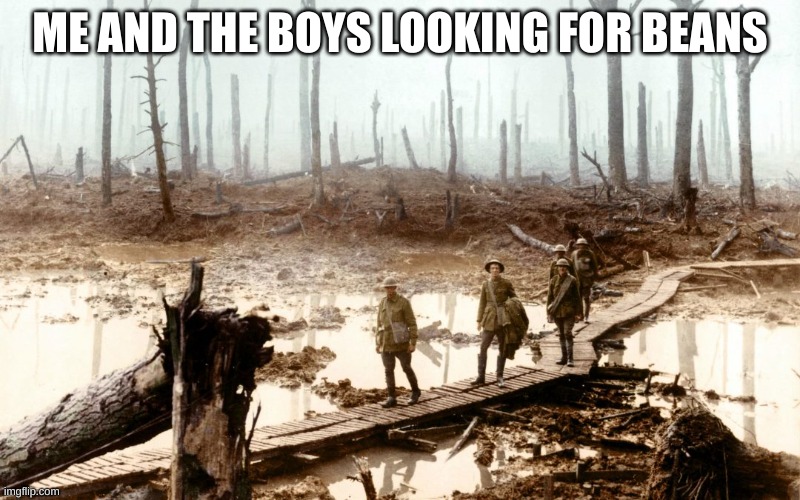 No man's land | ME AND THE BOYS LOOKING FOR BEANS | image tagged in no man's land | made w/ Imgflip meme maker