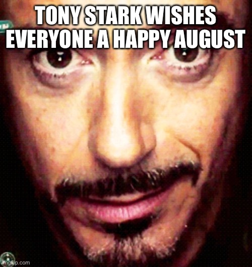 low effort meme | TONY STARK WISHES EVERYONE A HAPPY AUGUST | image tagged in tony stark repost | made w/ Imgflip meme maker