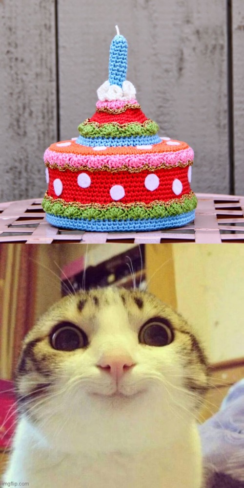 image tagged in crochet cake,memes,smiling cat | made w/ Imgflip meme maker