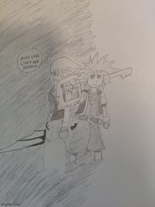 Riku and Sora drawing I made along time ago when I still did DeviantArt | image tagged in deviantart,kingdom hearts,sora,riku,anime,drawing | made w/ Imgflip meme maker