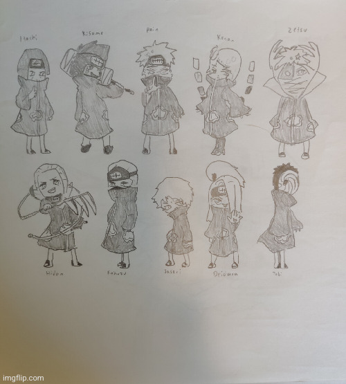 The Akatsuki Clan I drew in a gacha style. | image tagged in gacha,anime,akatsuki,naruto,drawings,akatsuki clan | made w/ Imgflip meme maker