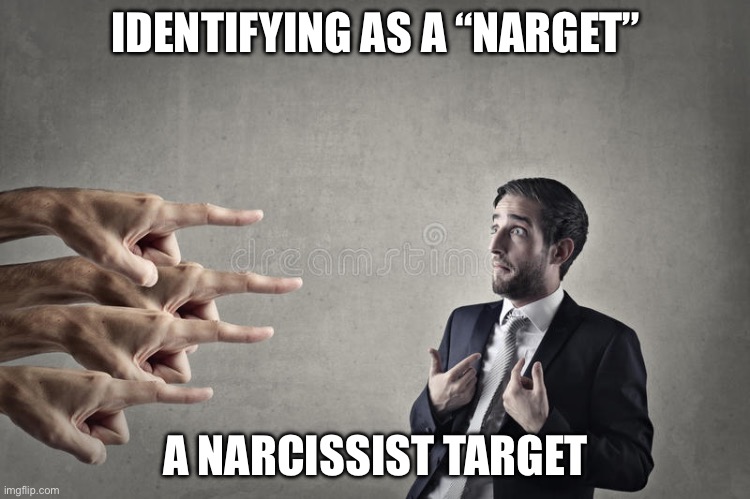 narcissist blame | IDENTIFYING AS A “NARGET”; A NARCISSIST TARGET | image tagged in narcissist blame | made w/ Imgflip meme maker