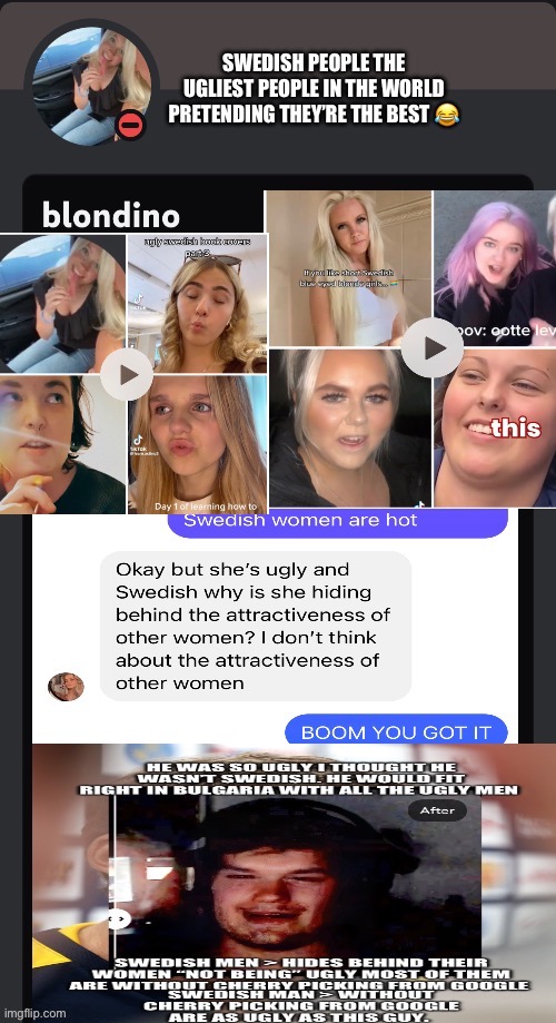 Swedish women are the ugliest women in the world | image tagged in sweden,ugly woman,ugly,discord,ugly girl,lmao | made w/ Imgflip meme maker