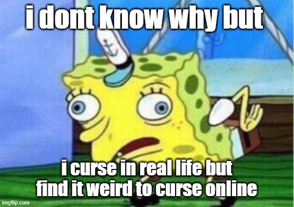 i really dont know why | i dont know why but; i curse in real life but find it weird to curse online | image tagged in memes,mocking spongebob | made w/ Imgflip meme maker