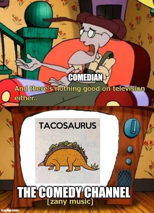 The comedian thinks there's nothing on the comedy channel | COMEDIAN; THE COMEDY CHANNEL | image tagged in and there's nothing good in television either | made w/ Imgflip meme maker