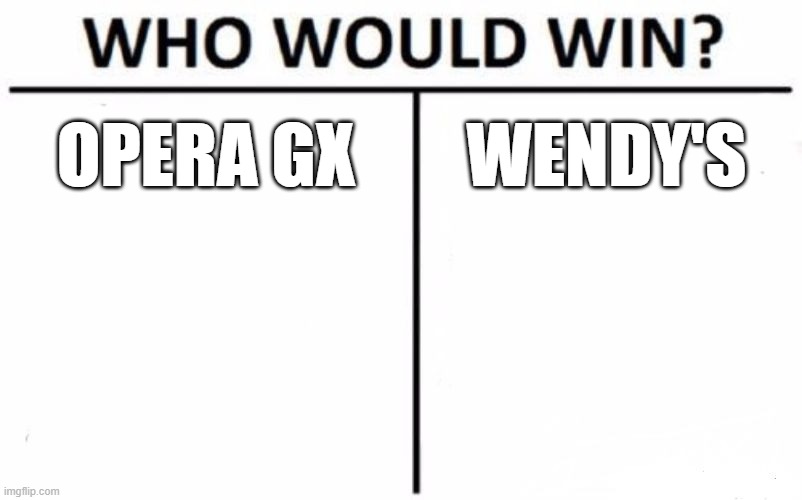 Who Would Win? Meme | OPERA GX WENDY'S | image tagged in memes,who would win | made w/ Imgflip meme maker