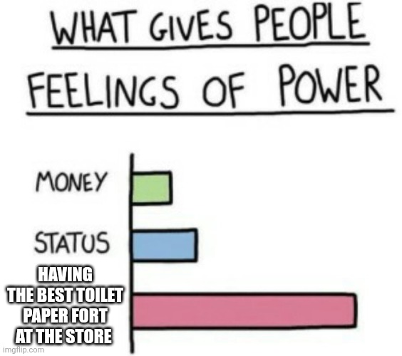 What Gives People Feelings of Power | HAVING THE BEST TOILET PAPER FORT AT THE STORE | image tagged in what gives people feelings of power | made w/ Imgflip meme maker
