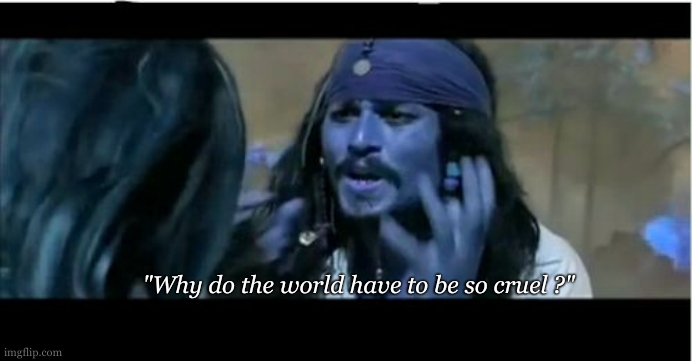 Why Is The Rum Gone Meme | "Why do the world have to be so cruel ?" | image tagged in memes,why is the rum gone | made w/ Imgflip meme maker